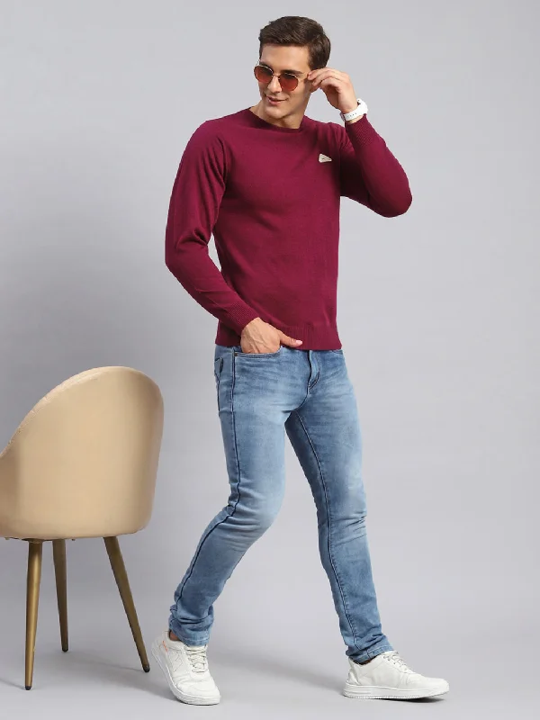 Men Maroon Solid Wool blend Pullover