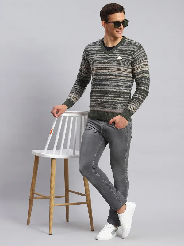 Men Multicolor Self Design V Neck Full Sleeve Sweaters/Pullovers