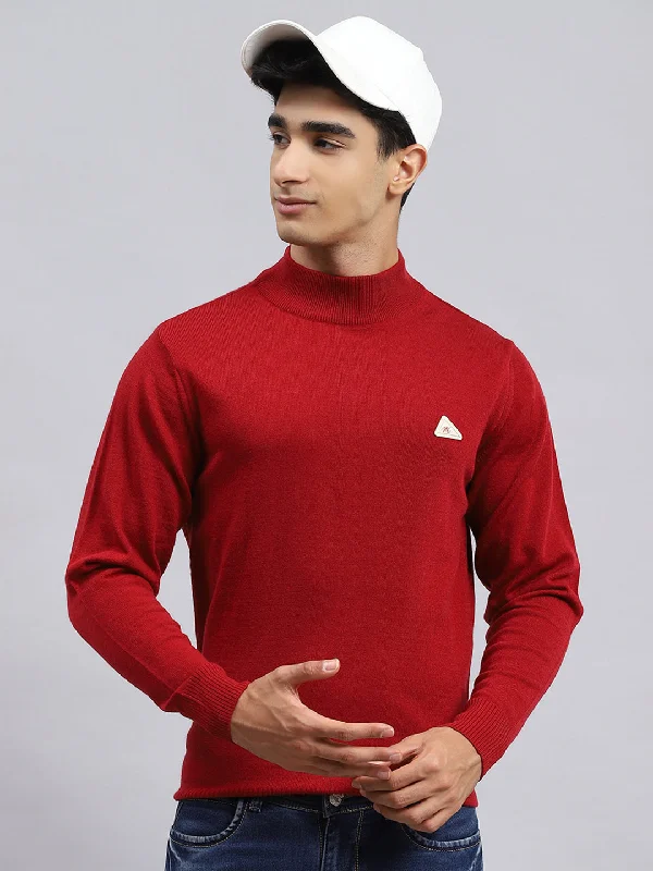 Men Red Solid Pullover