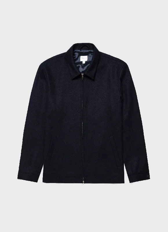 Men's Boiled Wool Zip Jacket in Navy Modern Men's Tech Modern Men's Tech