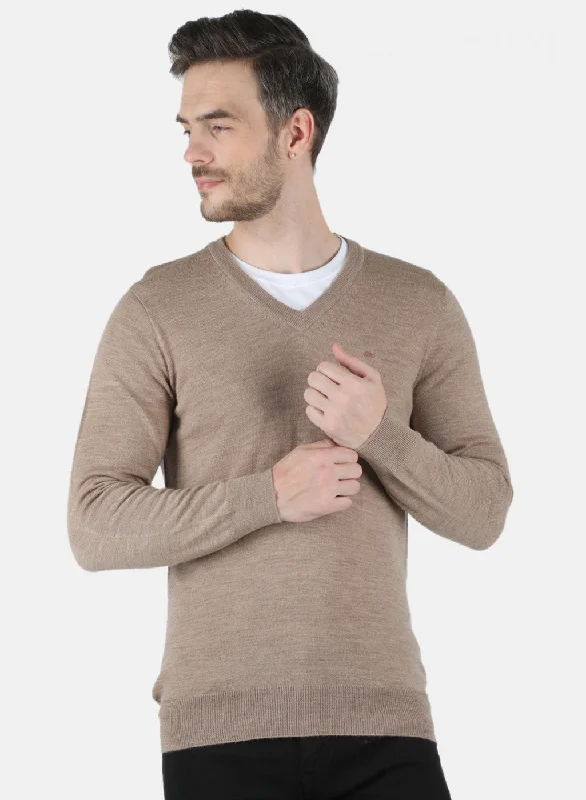 Men Beige Solid Pullover