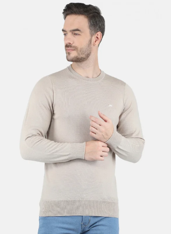 Men Beige Solid Pullover