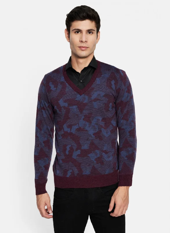 Men Blue & Brown Solid Pullover