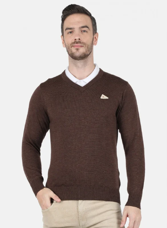 Men Brown Solid Pullover