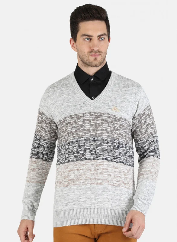 Men Grey Self Design Pullover