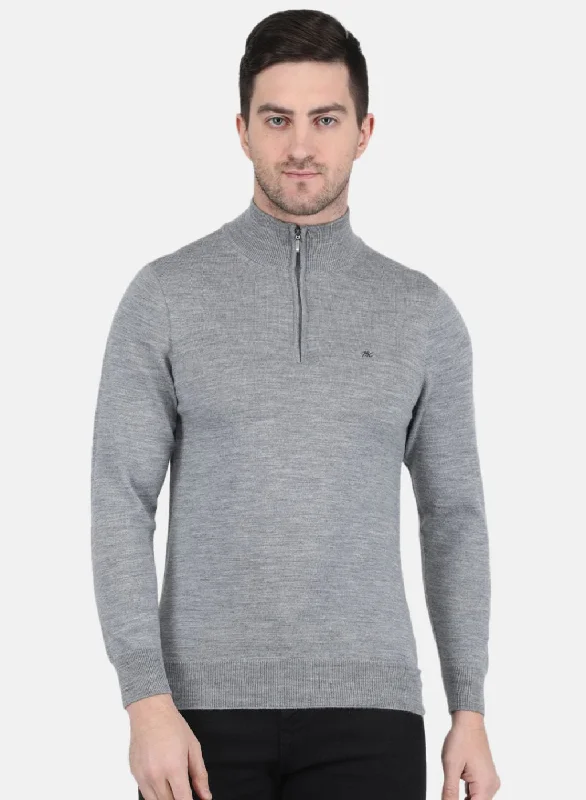 Men Grey Solid Pullover