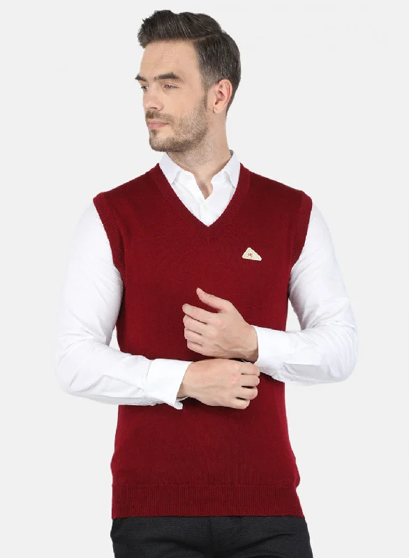 Men Maroon Solid Sweater