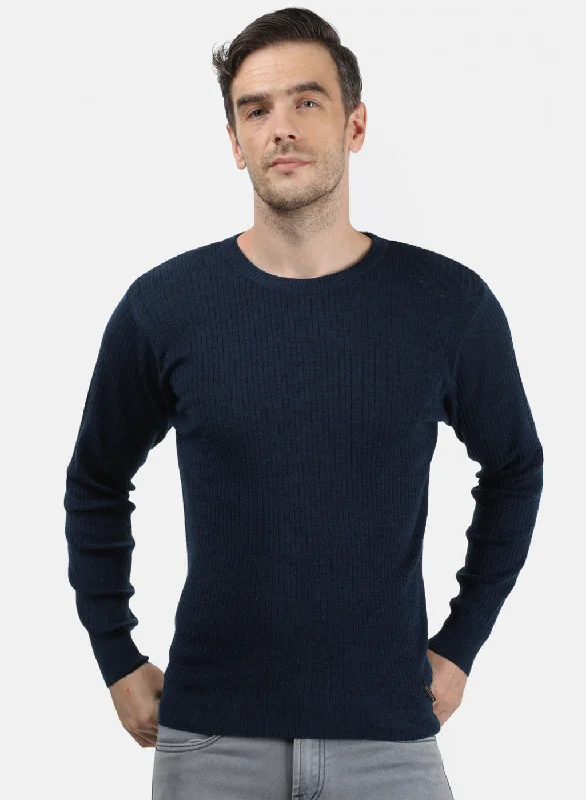 Men NAvy Blue Solid Pullover