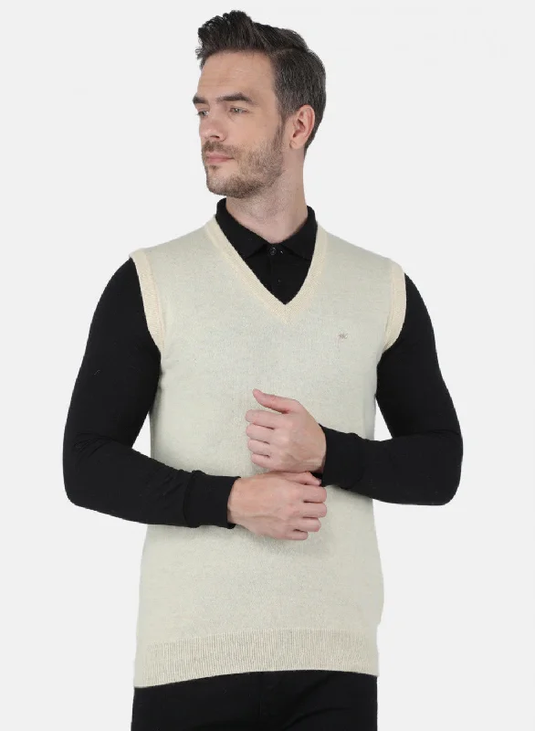 Men Off White Solid Sweater