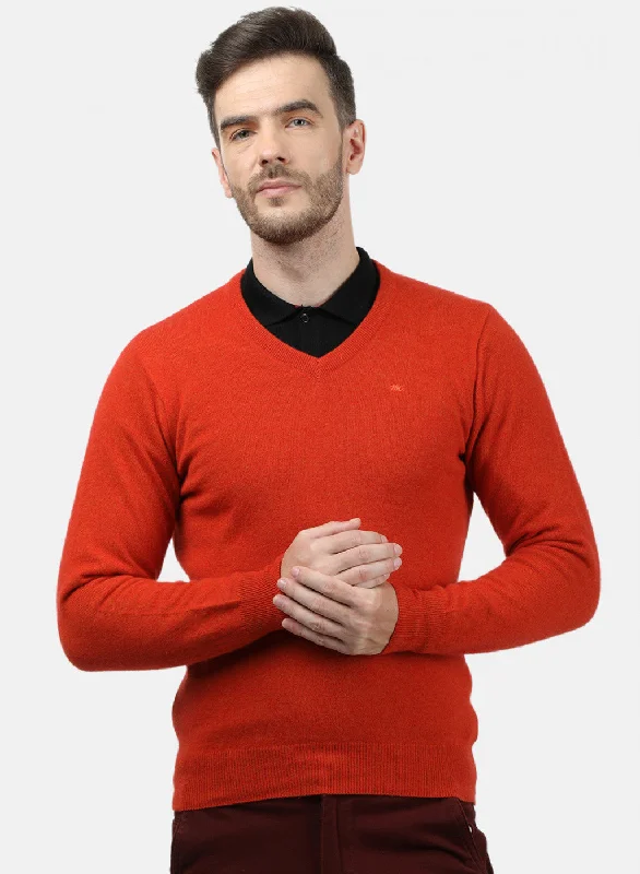 Men Orange Solid Pullover