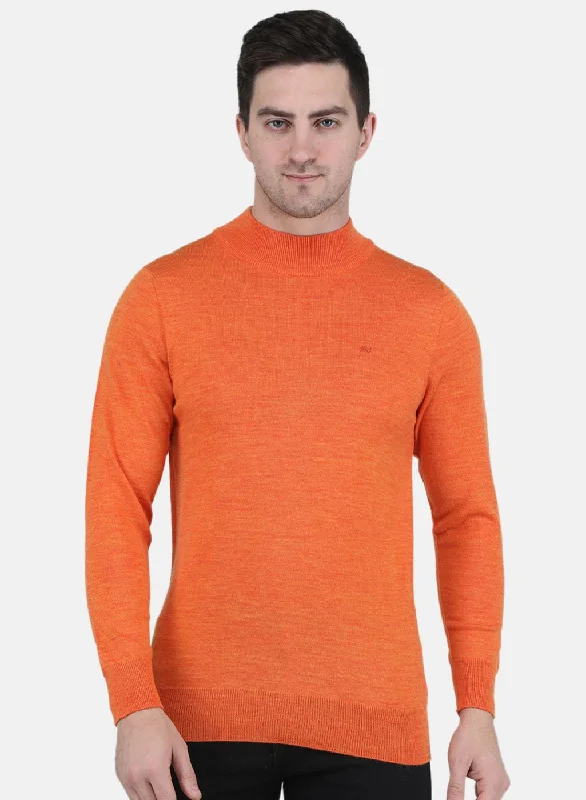 Men Orange Solid Pullover