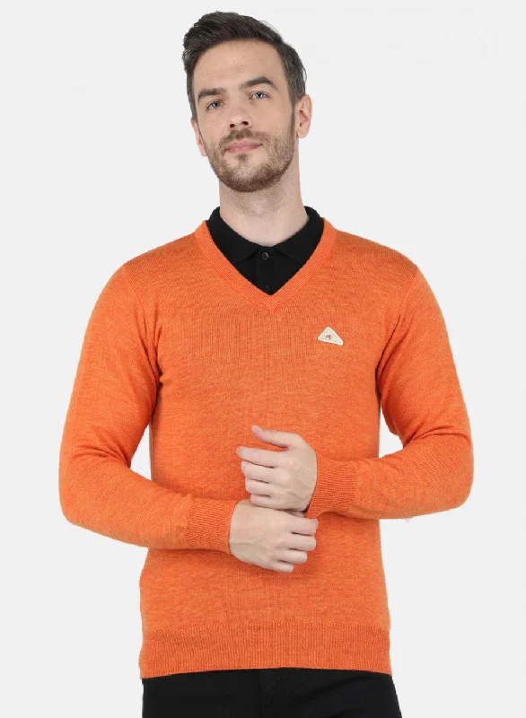 Men Orange Solid Sweater