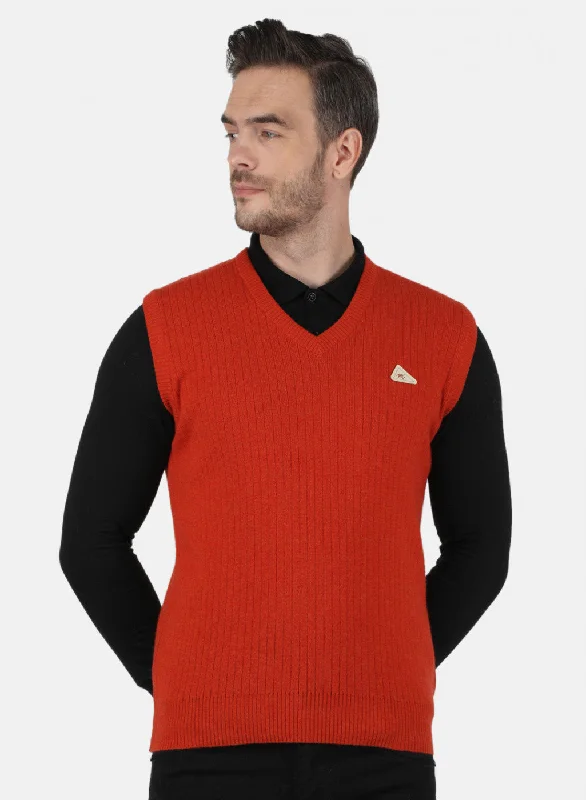 Men Orange Solid Sweater