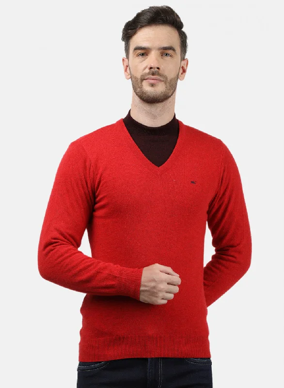 Men Red Solid Pullover