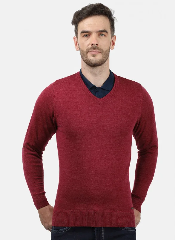 Men Red Solid Pullover