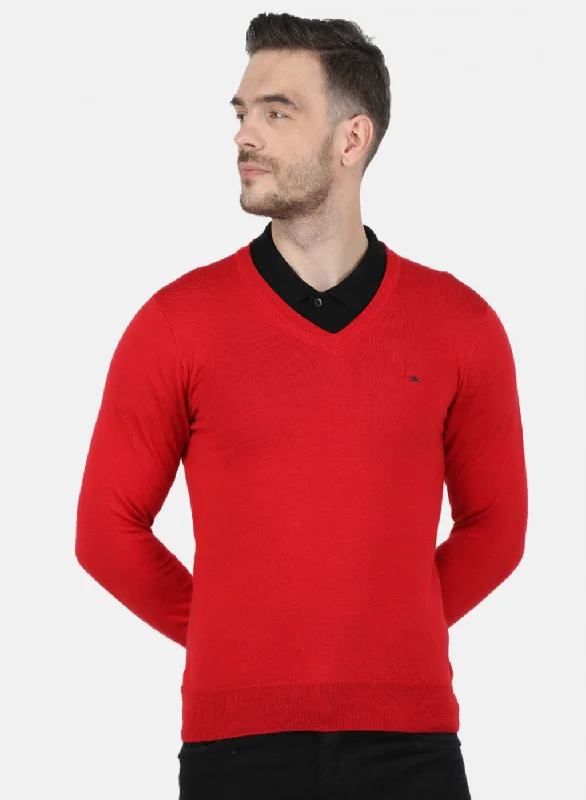 Men Red Solid Pullover