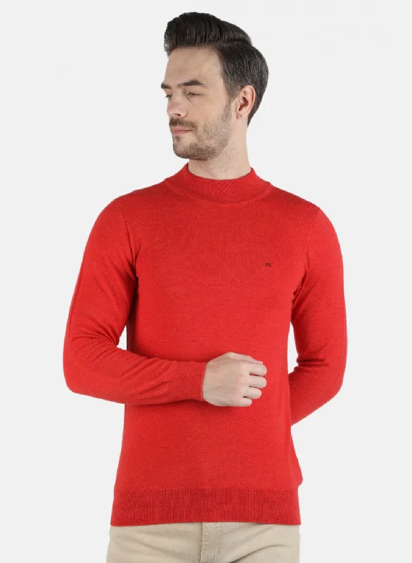 Men Red Solid Pullover