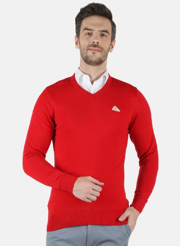 Men Red Solid Pullover