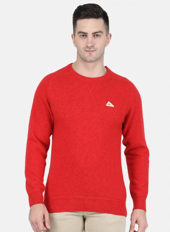 Men Red Solid Pullover