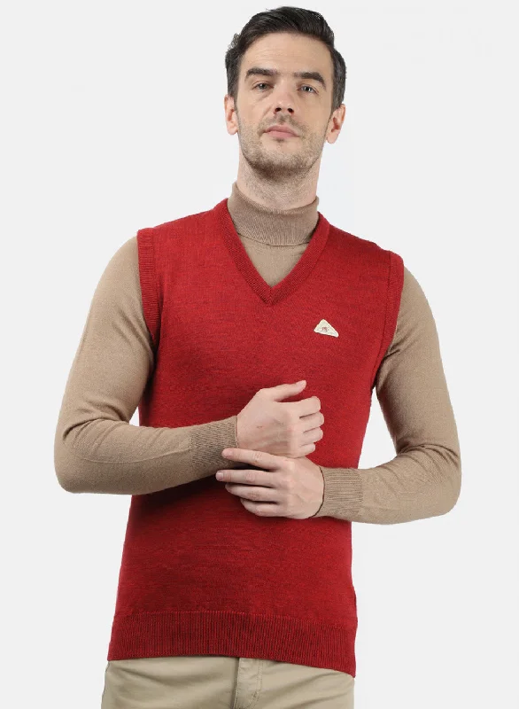 Men Red Solid Sweater