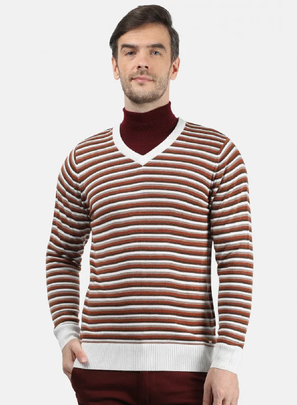 Men White & Brown Solid Pullover