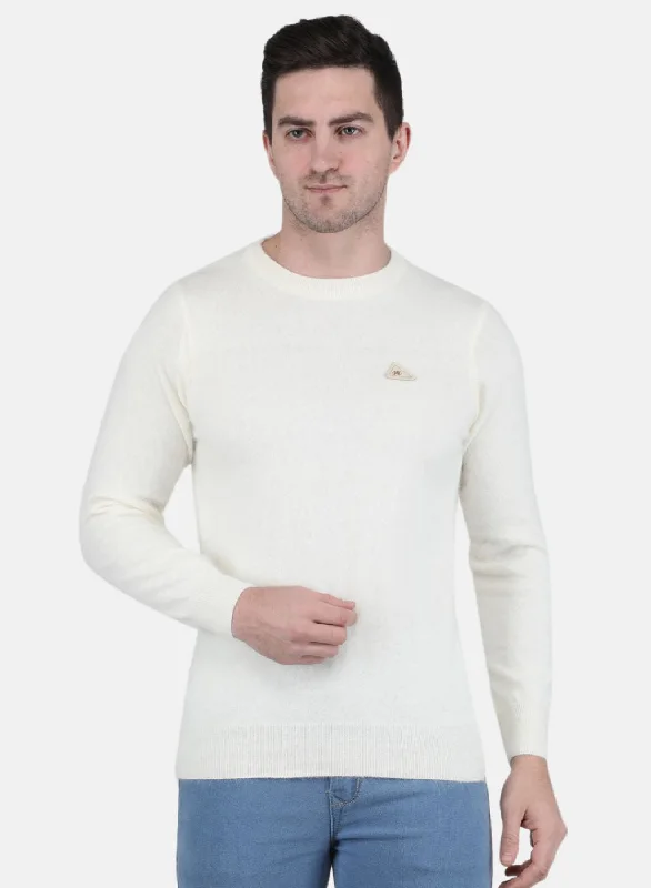 Men White Solid Pullover